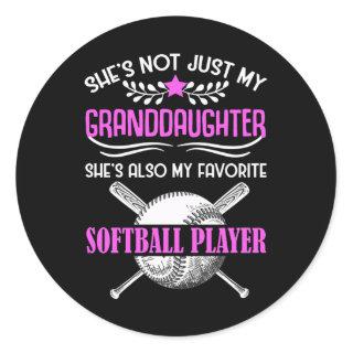 Grandma Loves Softball playing Granddaughter Classic Round Sticker