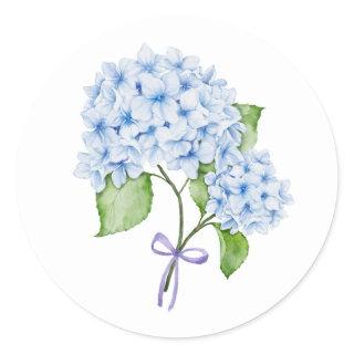 Grandmillenial floral hydrangea bow blue preppy  classic round sticker