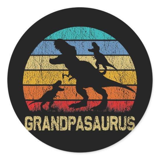 Grandpa Dinosaur T Rex Grandpasaurus 2 kids Classic Round Sticker