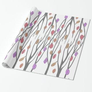 Graphic autumn fall leaves and trees pattern