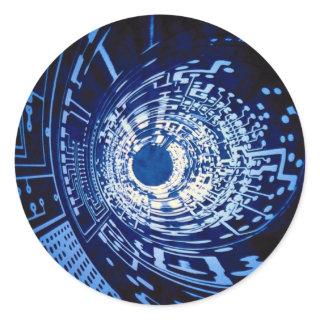 Graphic computer circuit tunnel classic round sticker