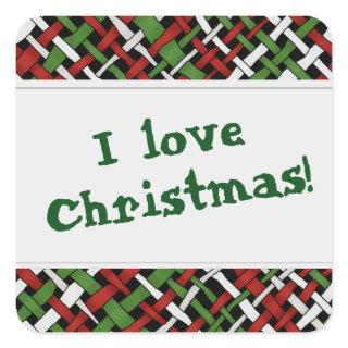 Graphical Colorful Woven Christmas Burlap any Text Square Sticker
