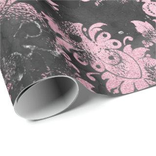 Graphite Gray Pink Rose Floral Grungy Shabby Chic
