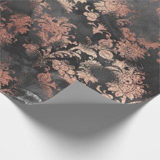 Graphite Gray Rose Gold Black Floral Grungy Shabby
