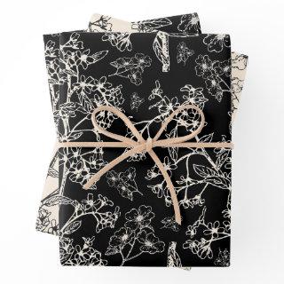 Grasmere Garden Vintage Botanical Pattern Black  Sheets