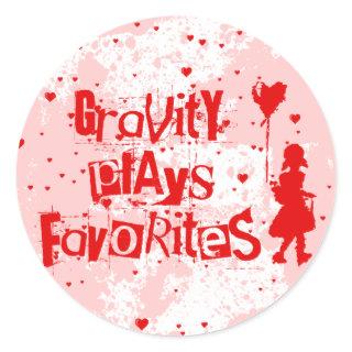 gravity plays favorites classic round sticker