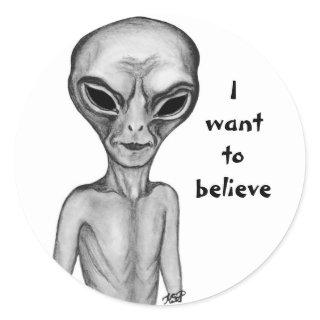 Gray Alien , I want to believe Classic Round Sticker