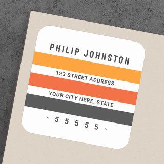 Gray and orange retro stripes return address label