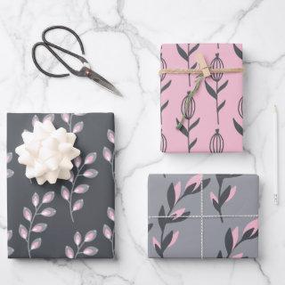 Gray and Pink Floral Wrapping Sheets