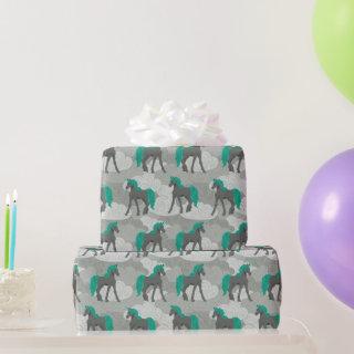 Gray and Teal Unicorns and Clouds Patterned