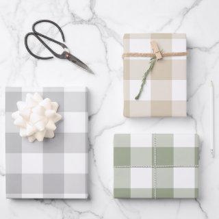 Gray Beige Sage Green Gingham Check Plaid  Sheets
