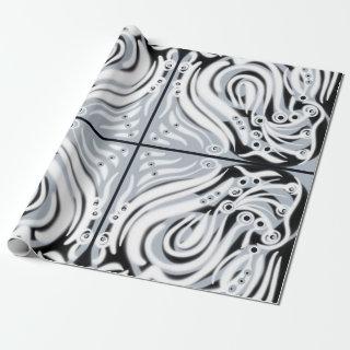 Gray Black White Curly Abstract Pattern