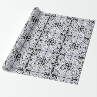 Gray Black White Curly Abstract Repeat Pattern