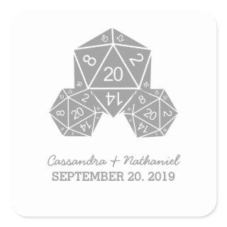Gray D20 Dice Wedding Stickers