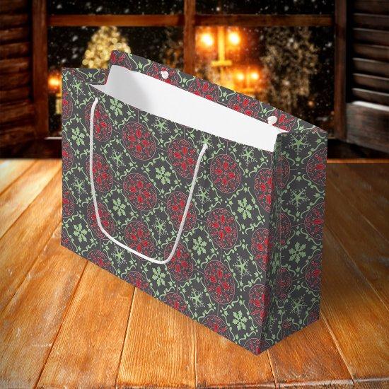 Gray Elegant Nordic Winter Snowflake Trendy Large Gift Bag