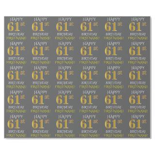 Gray, Faux Gold "HAPPY 61st BIRTHDAY"