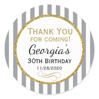 Gray Gold Birthday Thank You Coming Grey Favor Tag
