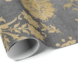 Gray Gold Floral Grungy Cottage Damask Sepia