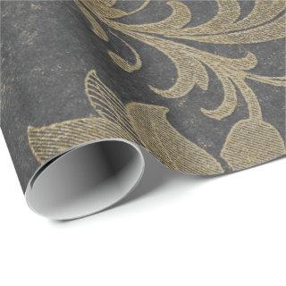 Gray Gold Floral Grungy Cottage Damask