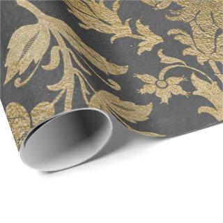 Gray Gold Floral Lilas Cottage Damask Graphite