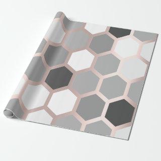Gray Graphite Rose Gold Geometry Honey Bee Hexagon