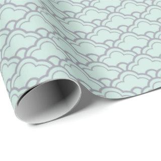 Gray Grey Mint Green Aqua Scallop Scales Art Deco