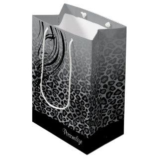 Gray Leopard Animal Print with Girl Silhouette Med Medium Gift Bag