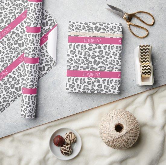 Gray Leopard Print Pattern with Pink Name