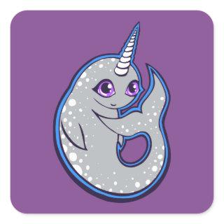 Gray Narwhal Whale With Spots Ink Drawing Design Square Sticker