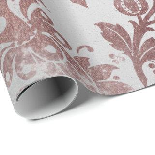 Gray Pink Rose Gold Floral Powder Grungy Damask
