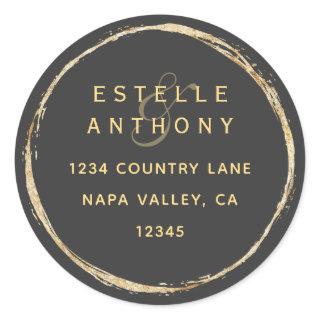 Gray Rustic Gold Circle Ampersand Return Address Classic Round Sticker