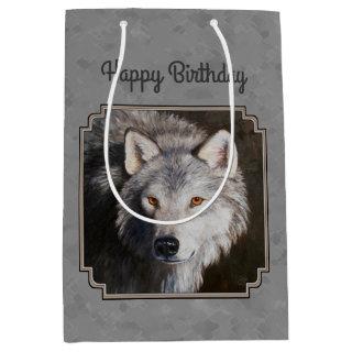 Gray Timber Wolf Face Medium Gift Bag