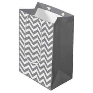 Gray & White Thick Chevron Wedding Birthday V2 Medium Gift Bag