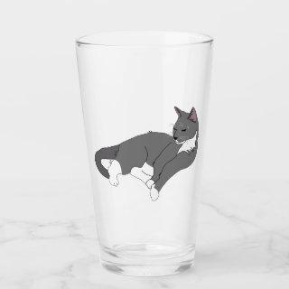 Gray & White Tuxedo Cat  Glass