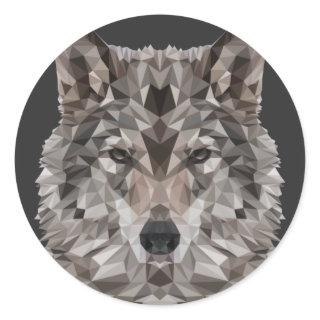 Gray Wolf Geometric Portrait Classic Round Sticker