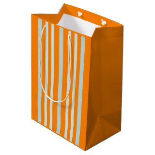 Grayish Gray Green Line Stripes On Orange  Medium Gift Bag