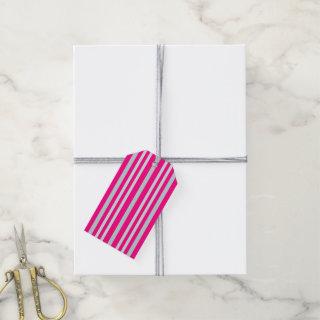 Grayish Gray Green Line Stripes On Pretty In Pink  Gift Tags