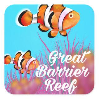 Great Barrier reef Clown fish cartoon poster Square Sticker