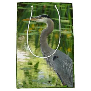 Great Blue Heron In pond- Green  Medium Gift Bag