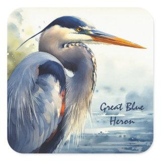 Great Blue Heron Watercolor Bird Art   Wetlands Square Sticker