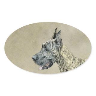 Great Dane (Brindle) Painting - Original Dog Art Oval Sticker