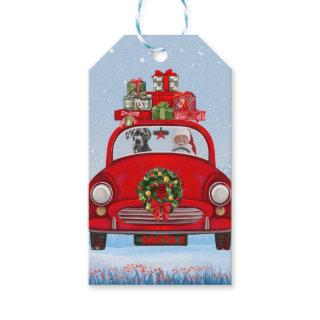 Great Dane Dog In Car With Santa Claus  Gift Tags