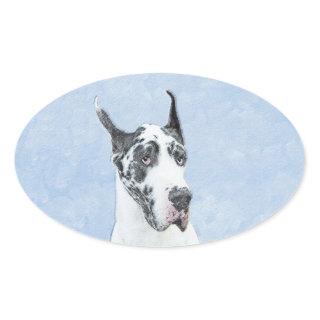 Great Dane (Harlequin) Painting - Original Dog Art Oval Sticker