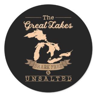 Great Gakes Shark Free Unsalted  Michigan Gift Classic Round Sticker