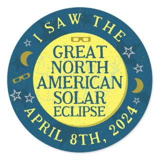 Great North American Solar Eclipse April 8 2024 Classic Round Sticker