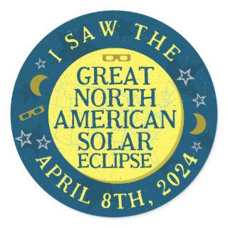Great North American Solar Eclipse April 8 2024 Classic Round Sticker