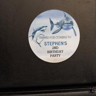 Great White Shark Birthday  Favor Thank you  Classic Round Sticker