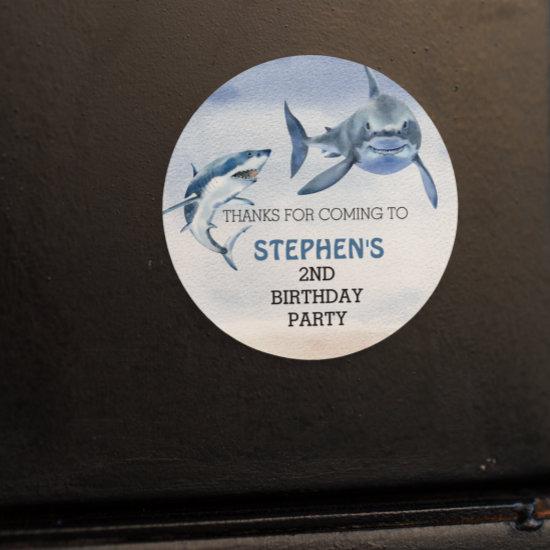 Great White Shark Birthday  Favor Thank you  Classic Round Sticker
