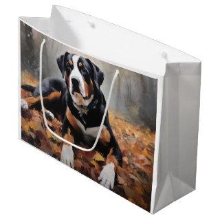 Greater Swiss Mountain  in Autumn Leaves Fall Large Gift Bag