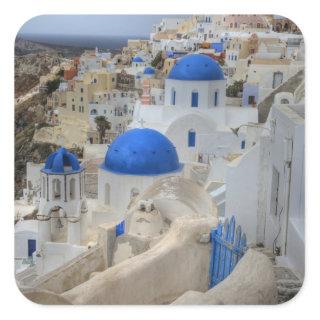 Greece, Santorini. Bell tower and blue domes of 3 Square Sticker